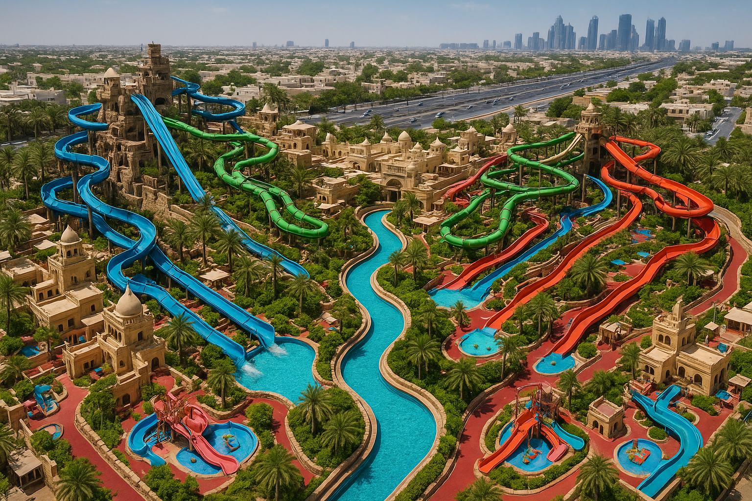 Aerial view of Wild Wadi Waterpark in Dubai